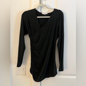 Lola & Sophie fitted long crossover shirt with scrunched sides